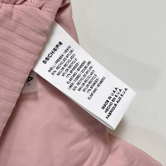 Vitamin A Lou Triangle Bikini Swim Top Size S Pink Bow Eco Ribbed Summer NWT - Picture 3 of 6